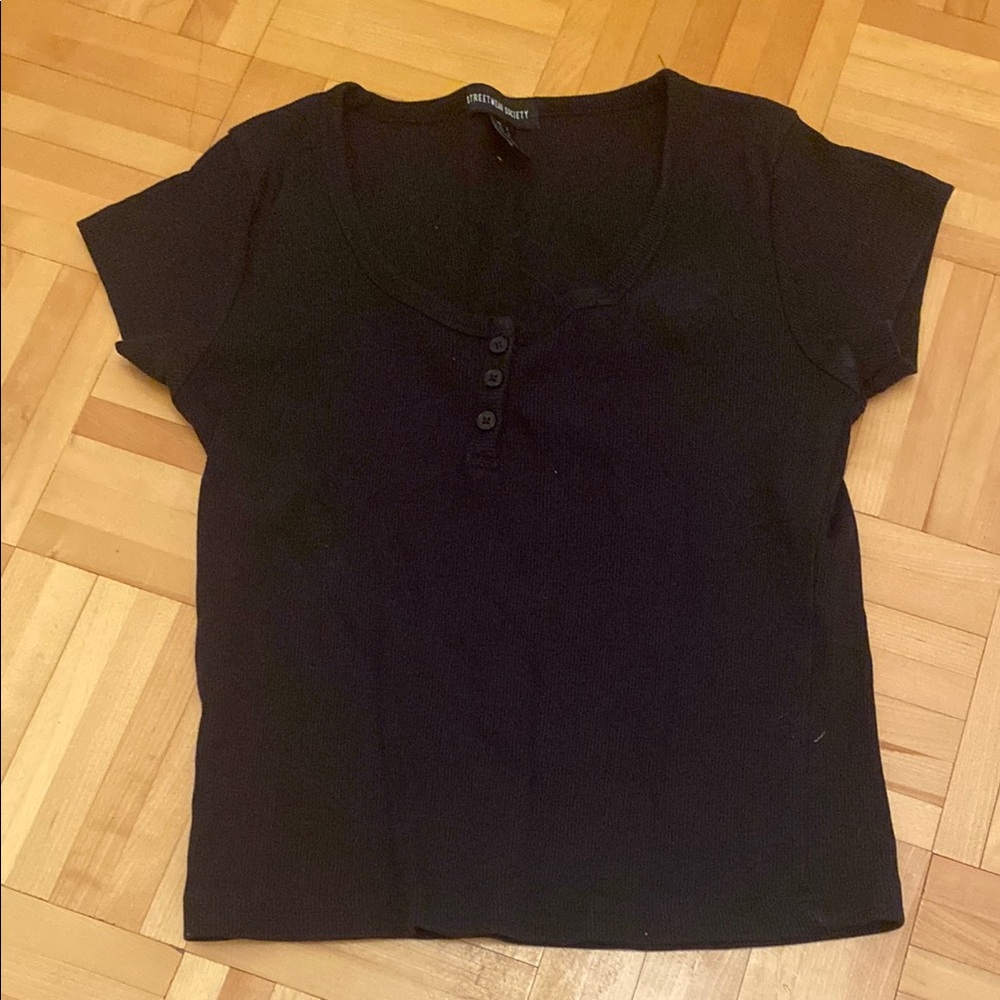 Urban Planet Black Fitted Buttoned Tee